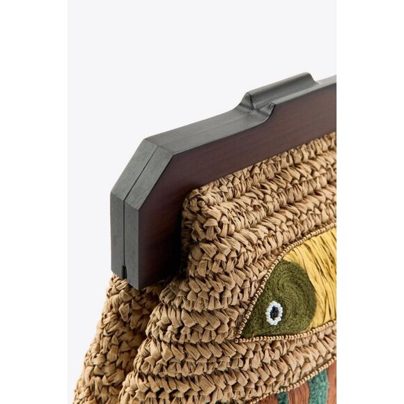 ZARA RAFFIA BAG WITH FISH EMBROIDERY - Picture 6 of 7